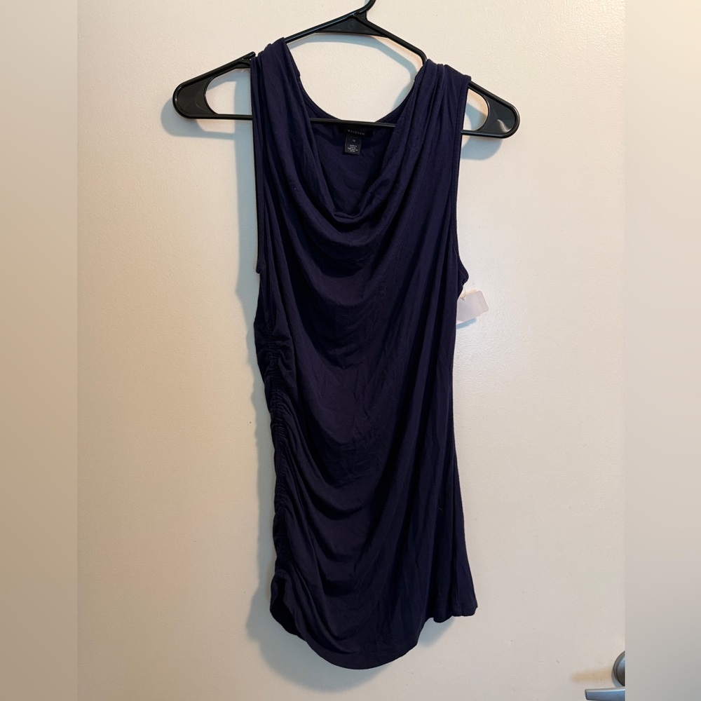Halogen Navy Blue Ruched Sleeveless Tank Top